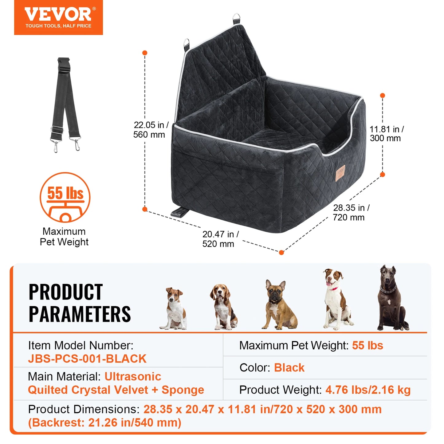 SucceBuy Dog Car Seat Dog Booster Seat for Car with A Storage Pocket Sponge Filling Car Bed for Medium Large Dog up to 55 lbs