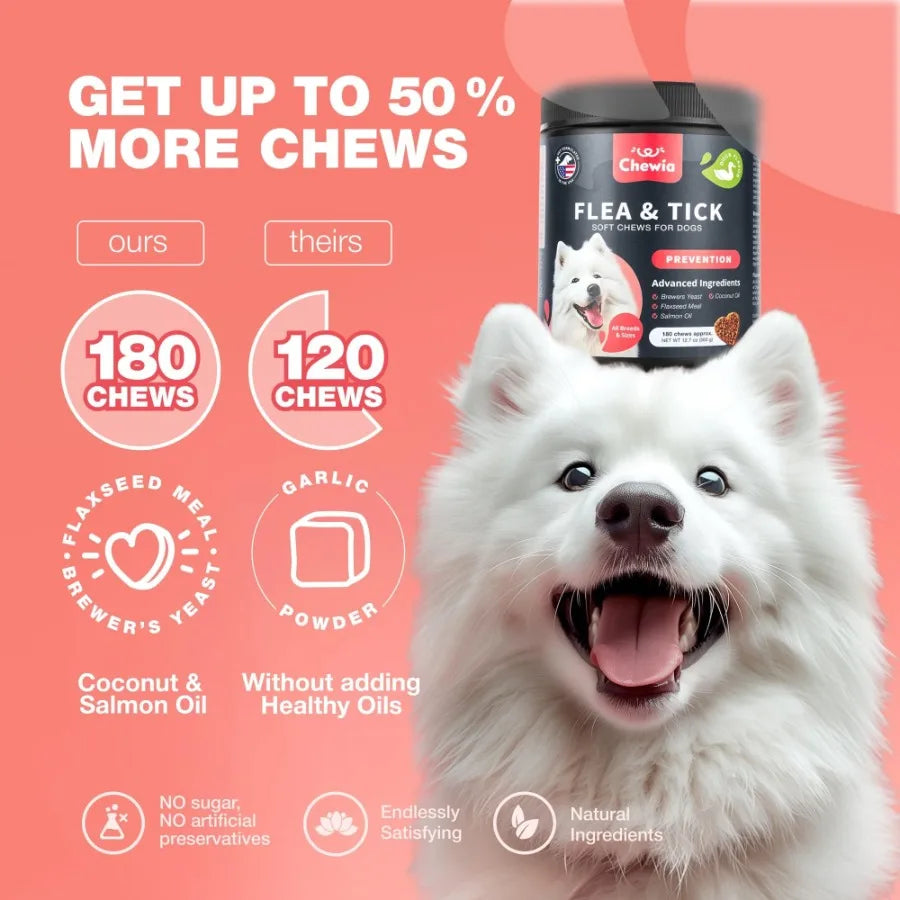 Dog Flea and Tick Treatment Chews FleaTick Prevention for Dogs Chewables Natural Dog Flea Tick Control Soft Treats Immune Suppo