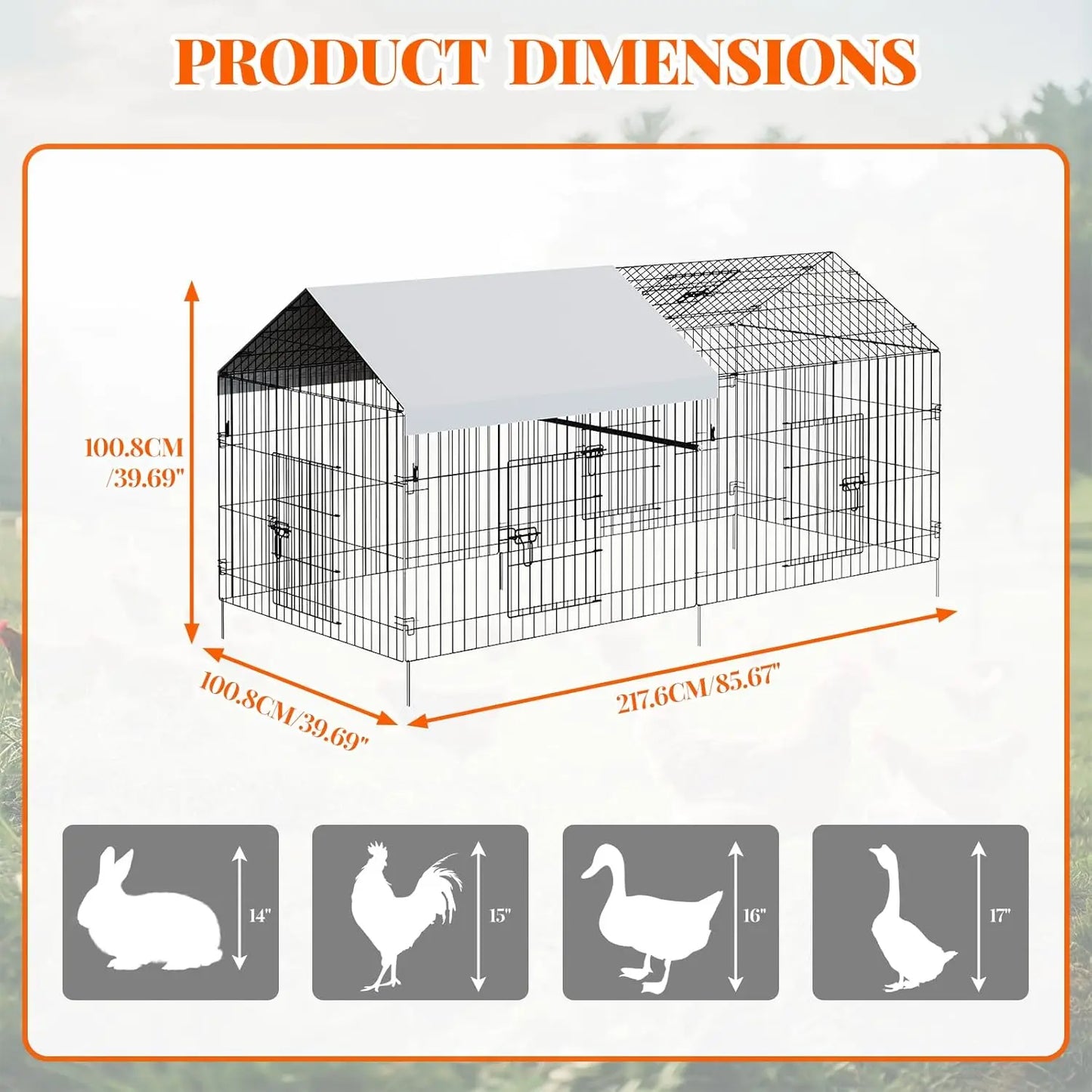 Large Metal Chicken Coop Run Heavy Duty Walk in Poultry Cage with Waterproof Cover Backyard Farm Enclosure for Ducks Rabbits