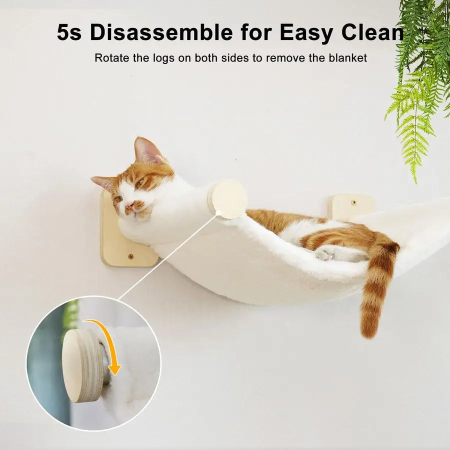Cat Wall Hammock with Two Steps Set, Modern Cat Climbing Shelves Furniture, Kitty Bed with Thickened Fabric for Sleep, Climb and