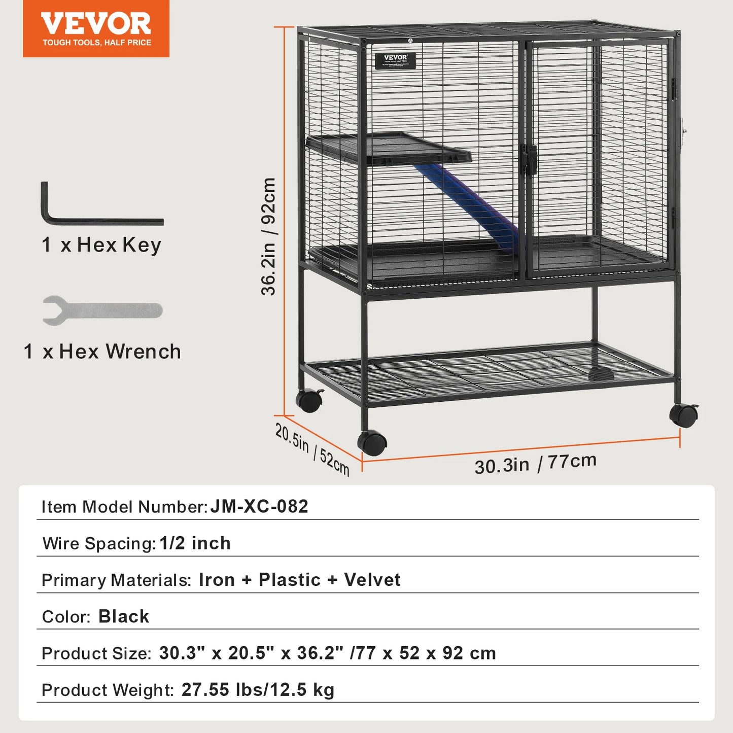 SucceBuy 64.6" Rolling Metal Ferret Cage Large 4-Tier Critter Nation Cage Small Animal Cage for Rats Hamster Guinea Chinchilla