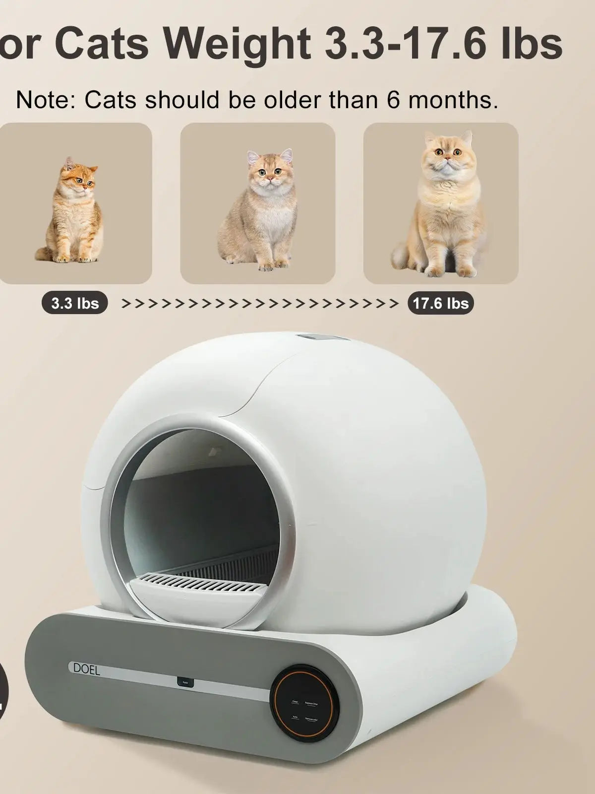 DOEL Self Cleaning Cat Litter Box 65L Automatic Cat Litter Box w/ Trash Bag & Litter Mat Smart Cat Toilet App Control 2.4G WiFi