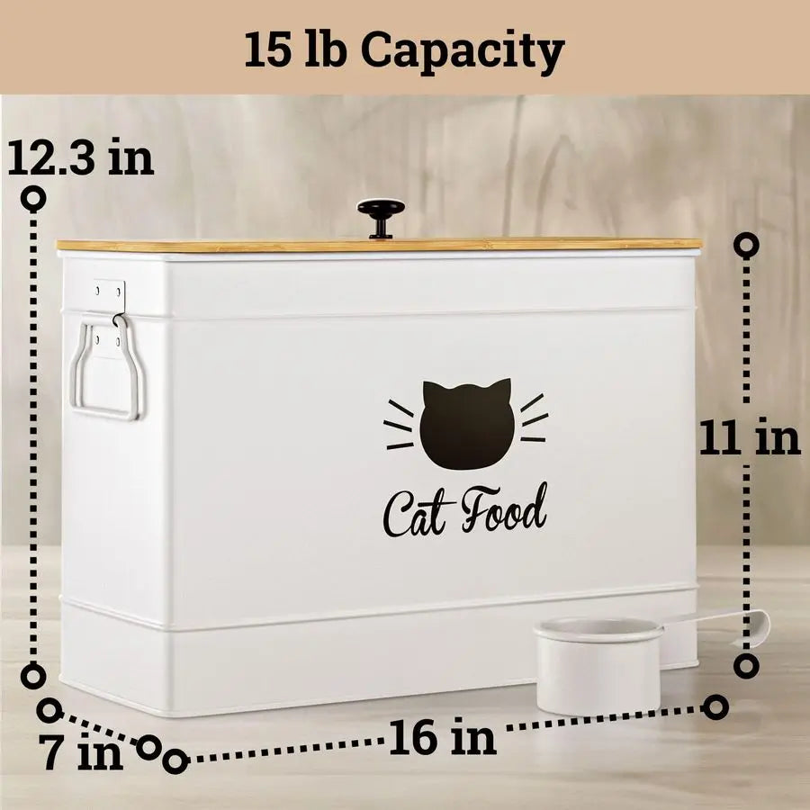 Food Storage Container with Scoop 15 lb 50 Cup Capacity Metal Cat Food Container with Airtight Bamboo Lid amp Metal Scoop Airtig
