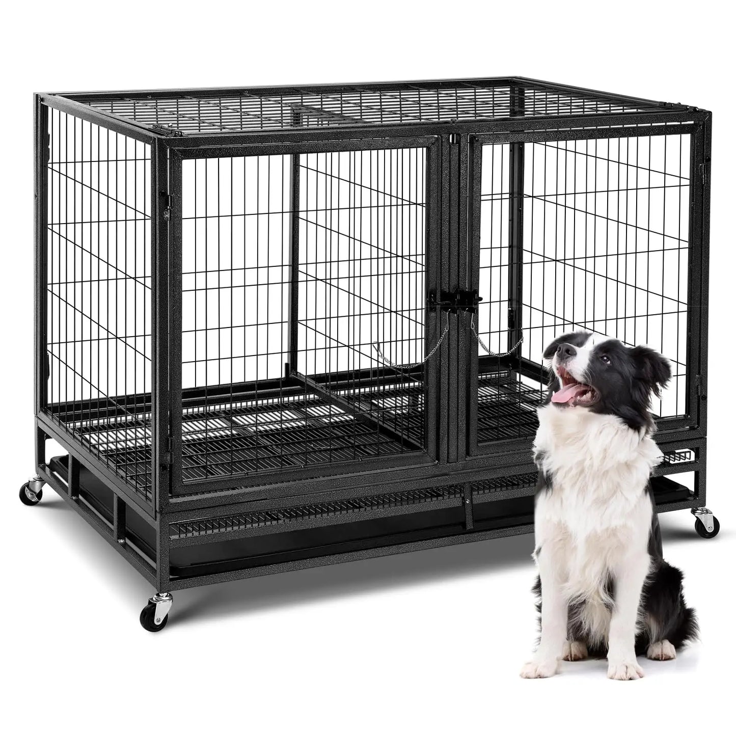 Heavy Duty Dog Crate for Large, Medium & Small Dogs, Indestructible Escape-Proof Dog Cage & Slide-Out Tray, Sturdy Metal Dog Ken