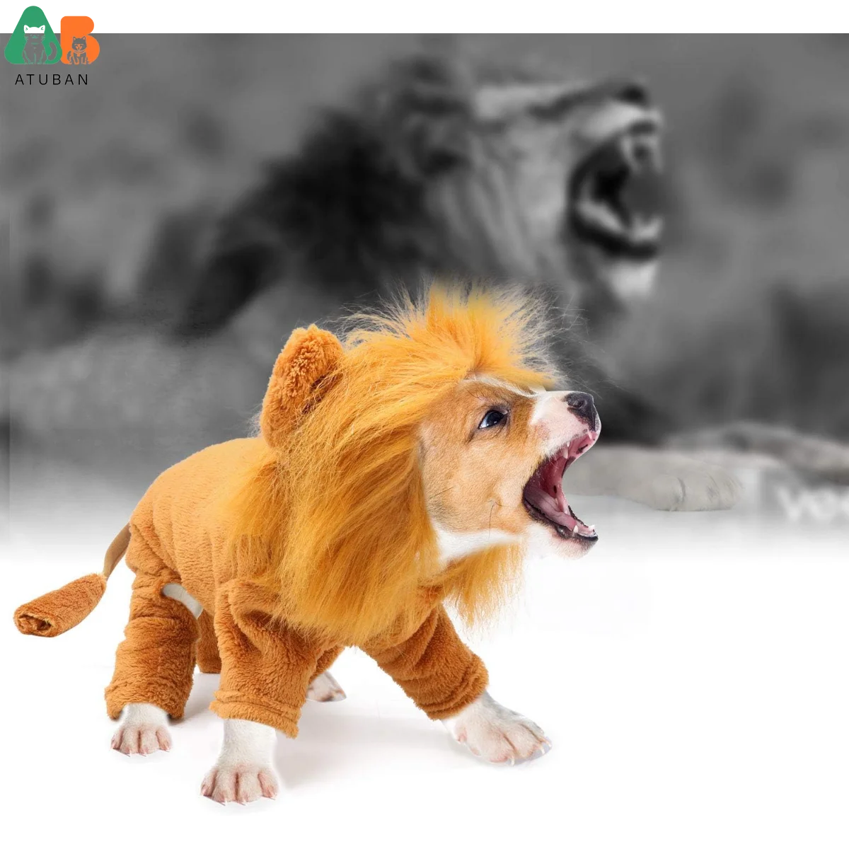 ATUBAN Dog Lion Costume Pet Clothes for Party Simulation Lion Pet Outfits,Cosplay Dress up Pet Lion Hoodie Cat Costume for Party