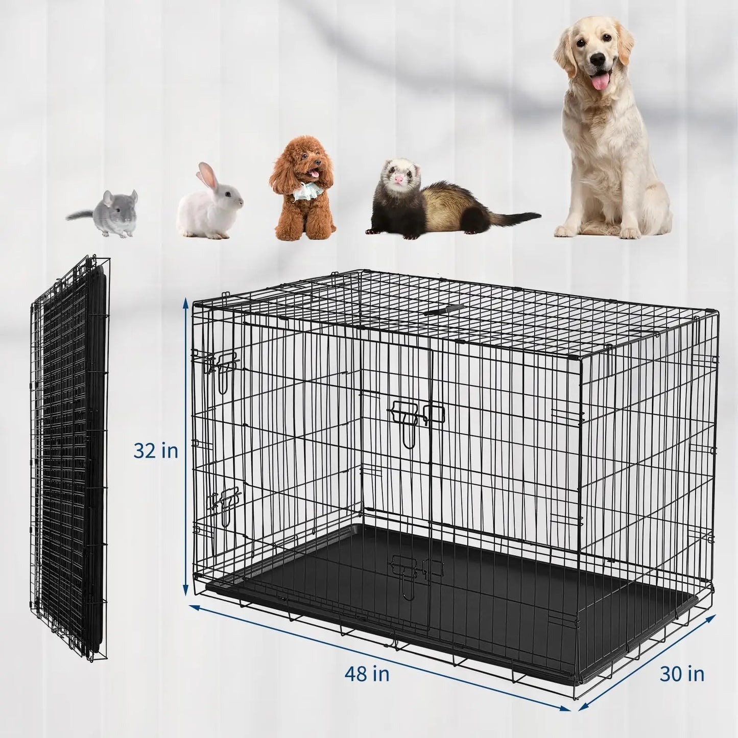 Portable 24"/48" Small Animal Pet Habitat Rust Resistant Cage With Grid Mesh Floor & Removable Tray No Tools Assembly For Ferret