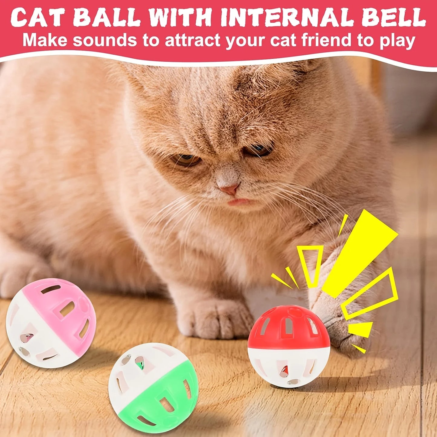 Cat Ball Pit Toy Set with 100 Fuzzy Balls, 10 Colorful Balls & 12 Spring Toys, Interactive Indoor Cat Play Set for Kitten