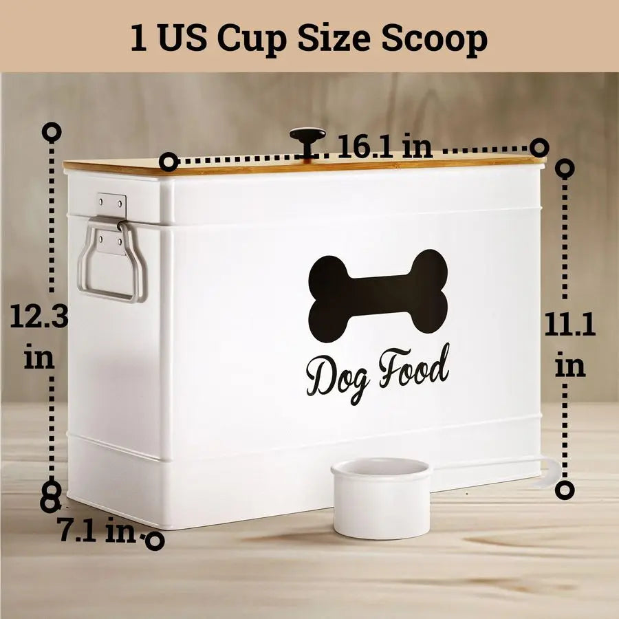 Food Container Airtight 15 lb 50 Cup Capacity with Metal Scoop Cute Airtight Dog Food Storage Container with Bamboo Lid White Me