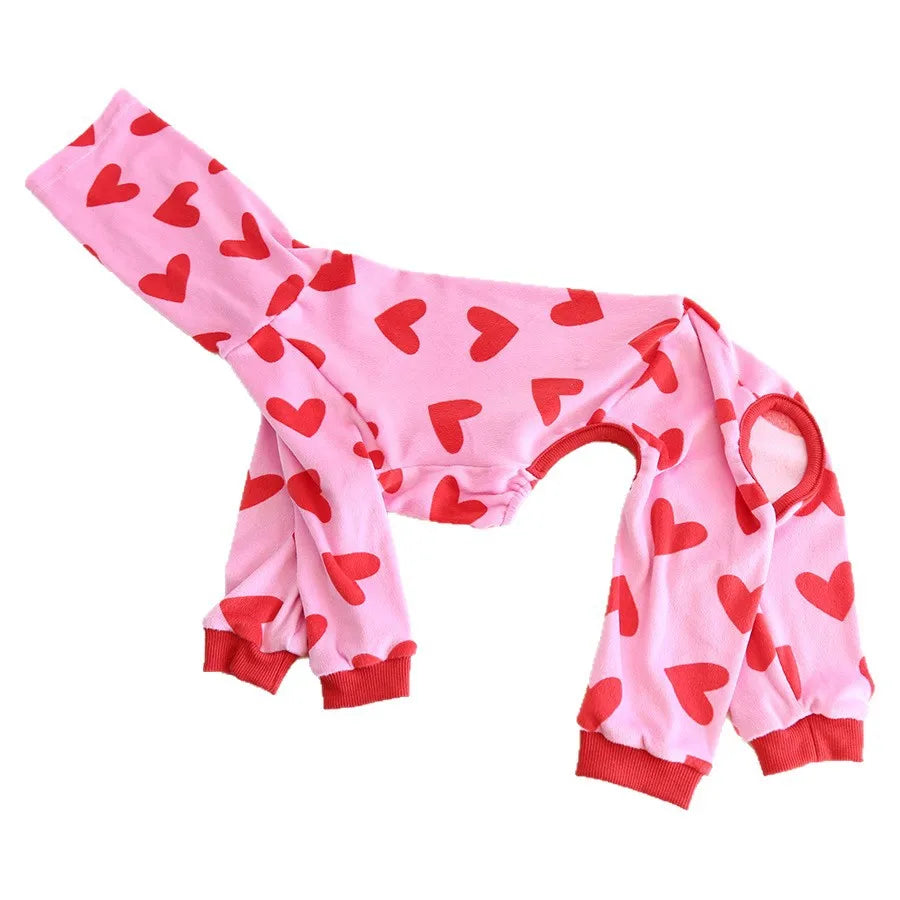 Multi Christmas High Collar Warm Full Cover 4 Legged Thing Dog Clothes Indoor Valentine's Day Fleece Pajamas Sweatshirts