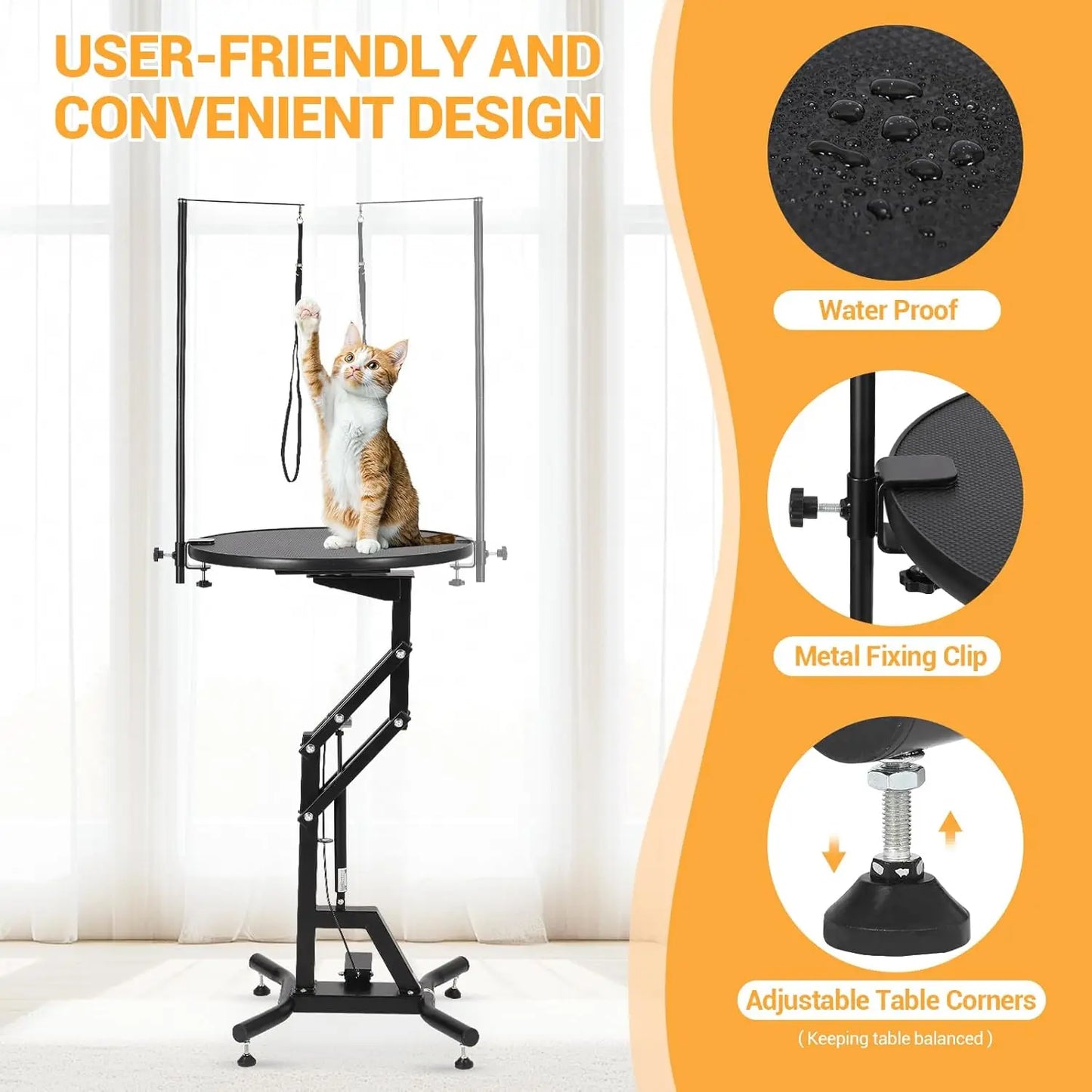 24in Hydraulic Lift Dog Grooming Table 360° Rotating Non-Slip Pet Station For Small Dogs Adjustable Arm Home Grooming Table