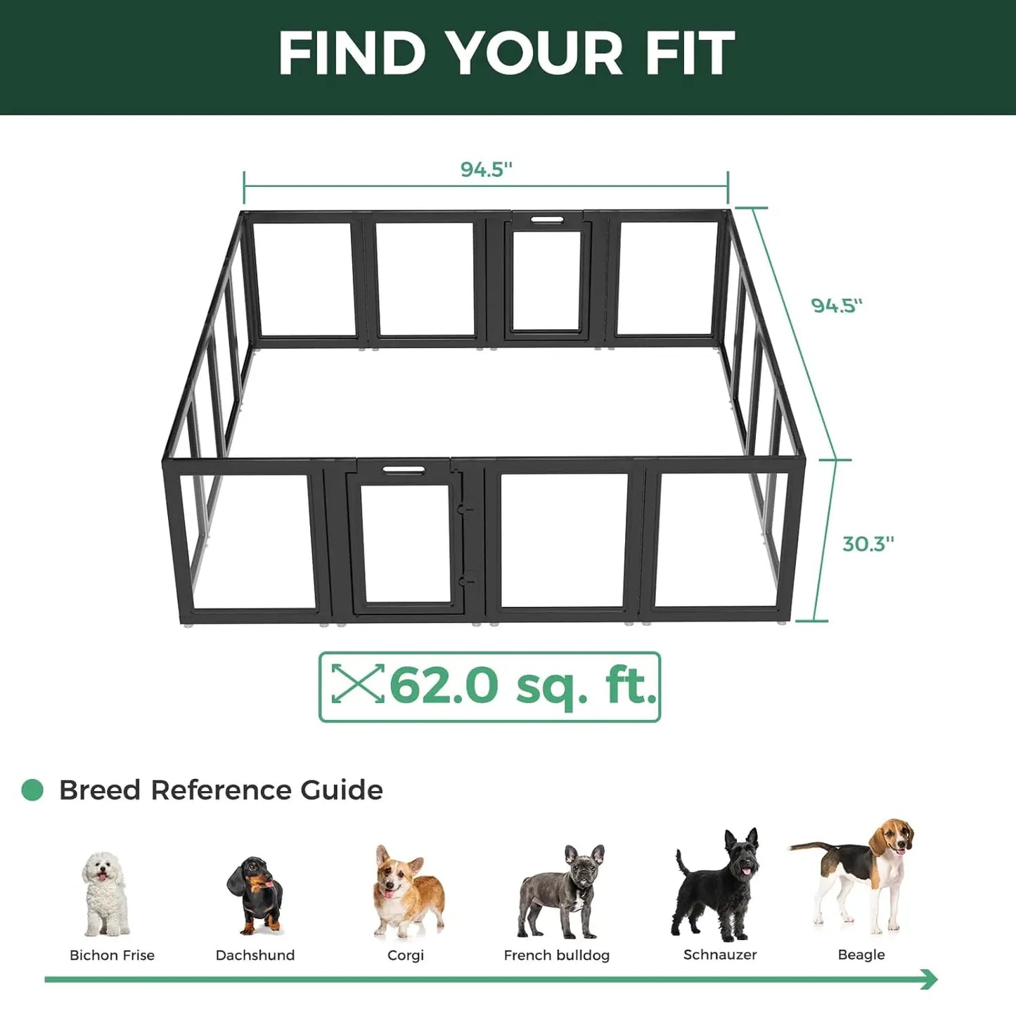 AuraSpace Acrylic Indoor Dog Playpen for Small and Medium Dogs, 30 Inch, 16 Panels, Black, Customized