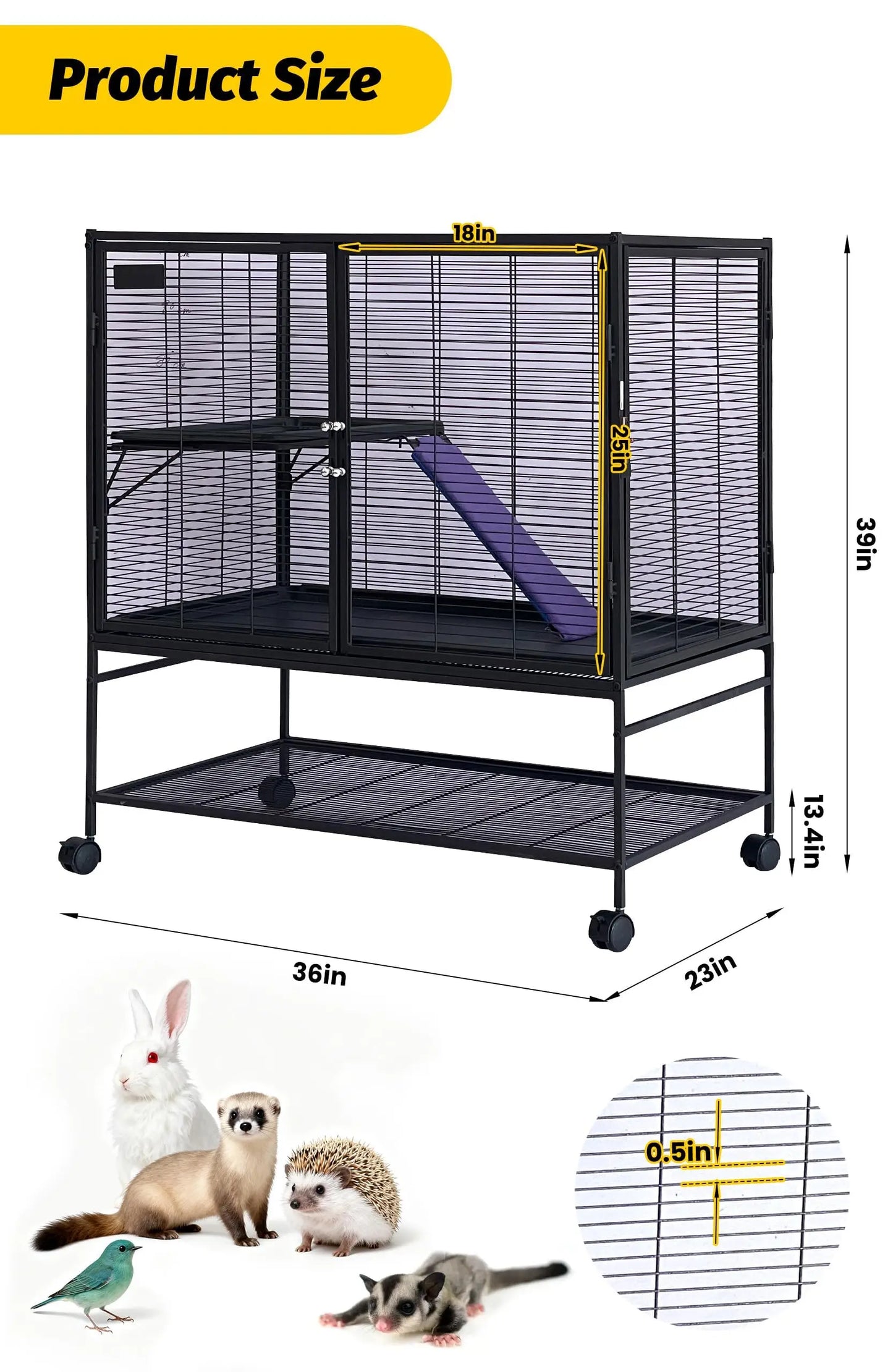 Multi-Level Metal Small Animal Cage Large Ferret Cage with Ramp Removable Tray & Storage Stand For Rabbit Guinea Pig Hedgehog