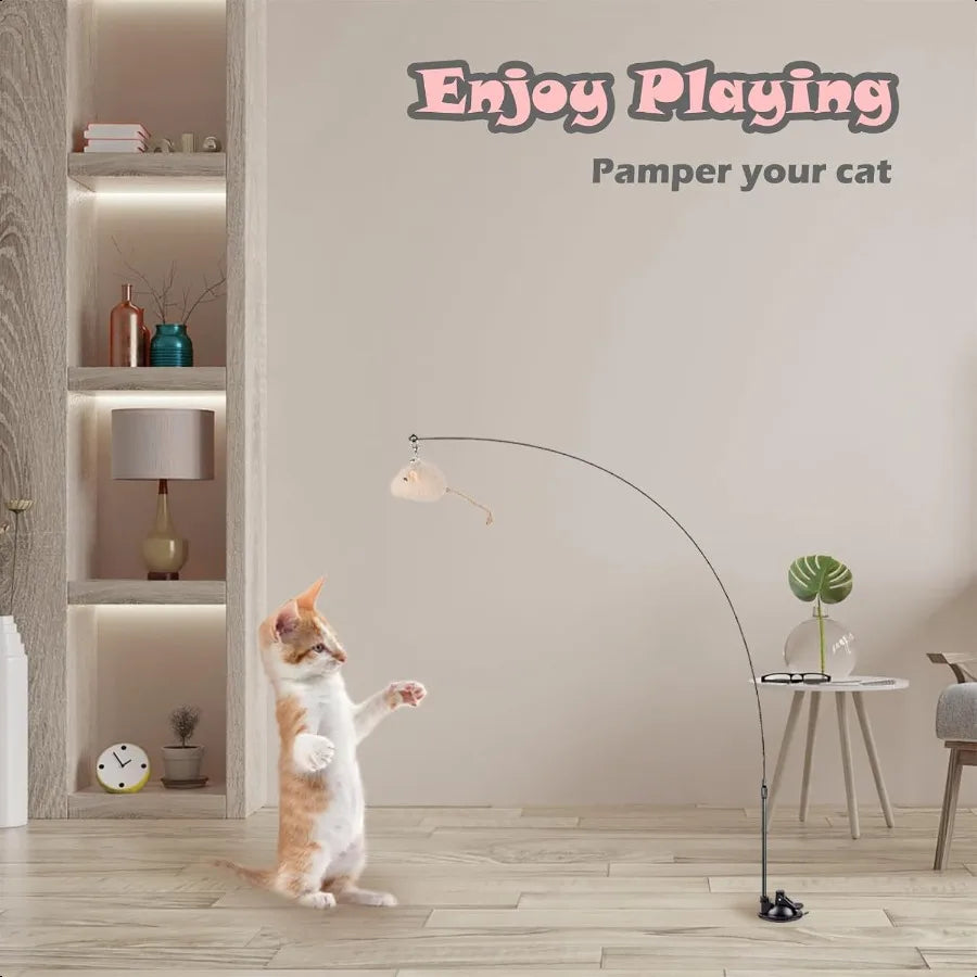 Cat Feather Toys Interactive Cat Toy for Indoor Cats Cat Wand Toys with 2 Suction Cup and 3 Wands 3 in 1 Cat Toys for Bored Cat