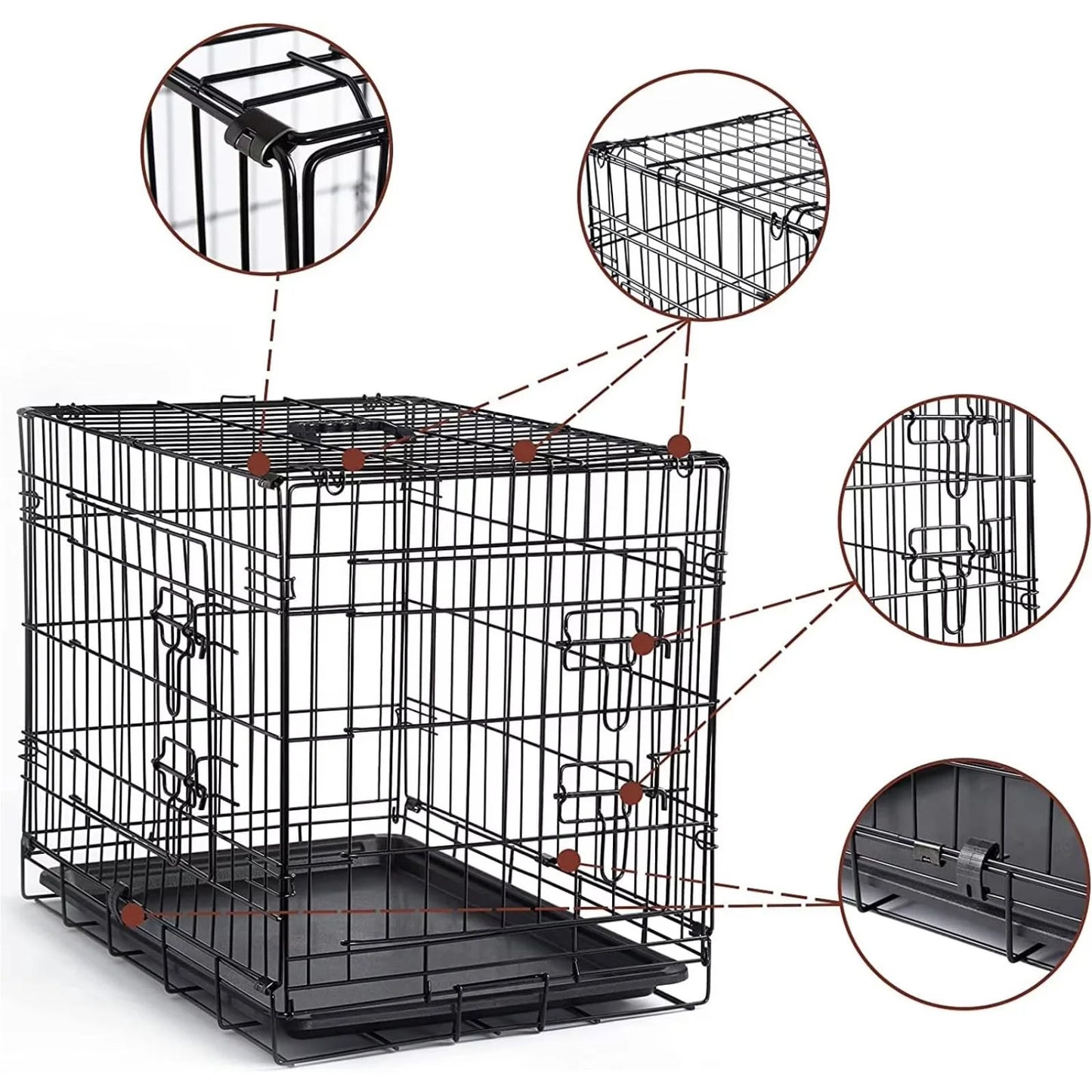 Portable 24"/48" Small Animal Pet Habitat Rust Resistant Cage With Grid Mesh Floor & Removable Tray No Tools Assembly For Ferret