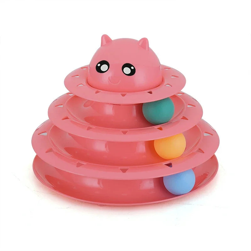 Interactive Cat Toy Tower with Rotating Balls, 3-Level Paw Track for Fun Kitten Play & Pet Supplies