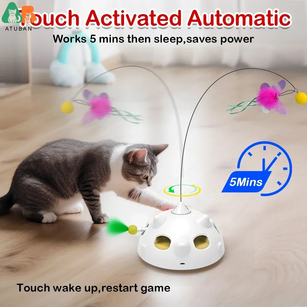 Interactive Ambush Cat Toy Random Shooting Feather Flying Butterfly Balls LED Light Cat Automatic Toy for Indoor Cat Kitten-L08