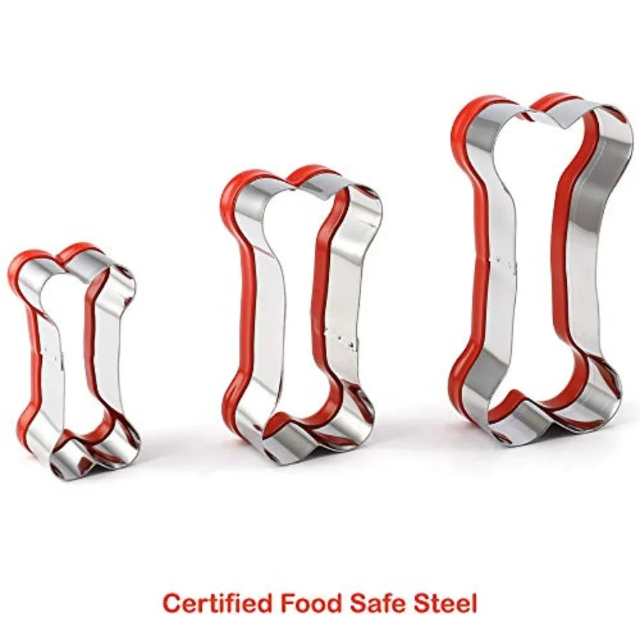 3Piece Dog Bone Cookie Cutters Set for Homemade Dog Treats with Soft PVC Coated Bone Shapes Ideal for Baking Enthusiasts and Pe