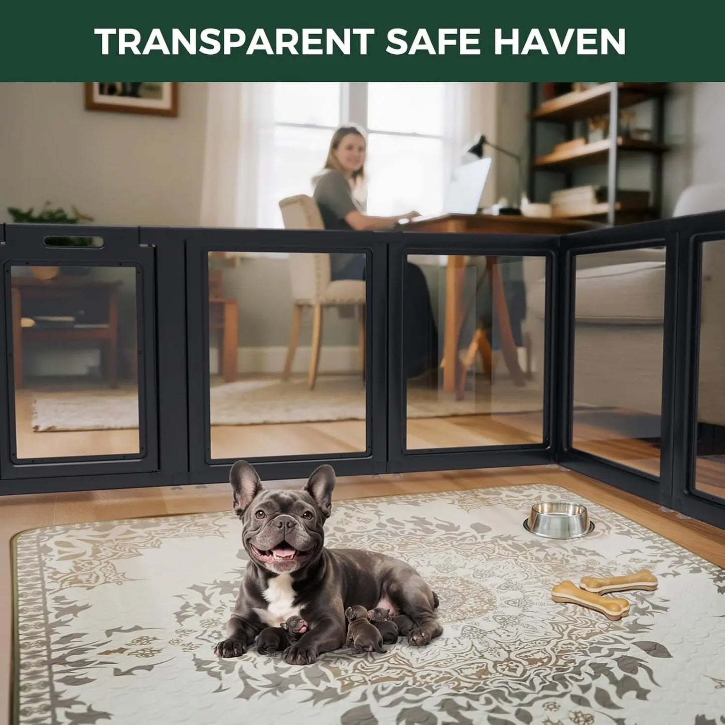 AuraSpace Acrylic Indoor Dog Playpen for Small and Medium Dogs, 30 Inch, 16 Panels, Black, Customized
