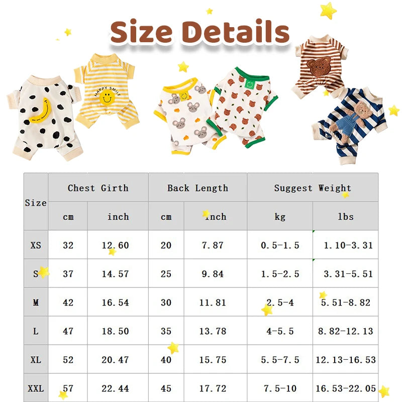 Pet Dog Clothes Striped Smile Print Jumpsuits Chihuahua Sweet Pajamas Puppy Cat Warm Pajamas Autumn Pet Costume Poodle Maltes