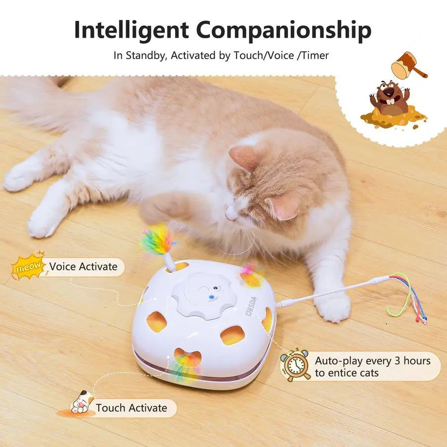 Cat Toys for Indoor Cats, 4 in 1 Interactive Automatic Kitten Adult Cat Toy Whack a Mole, Hide and Seek, Moving Magic Wand amp