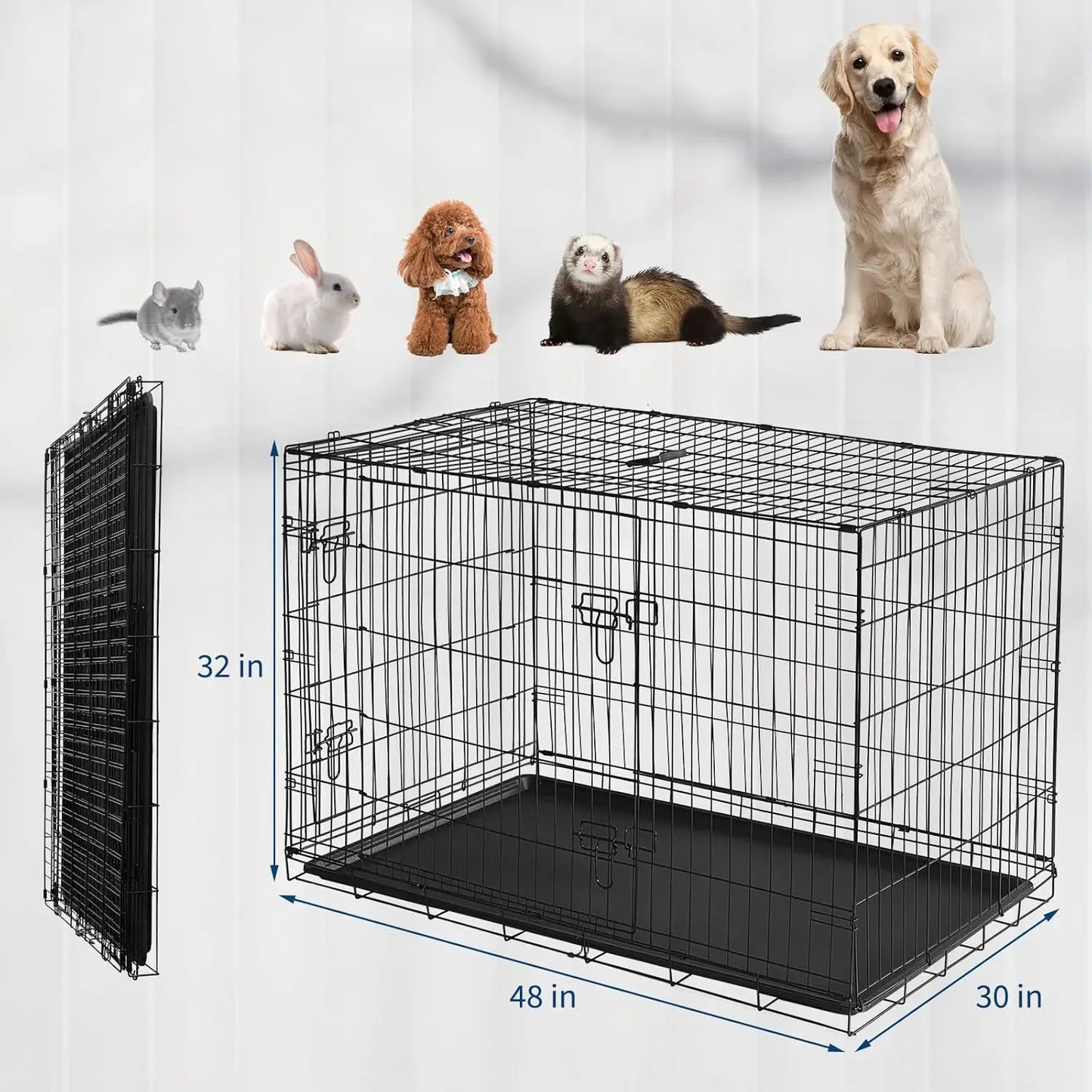 24/48 Inch Rabbit Cage Portable Folding Small Crate Rabbit Carriers with Slide Out Tray & 2 Door for Bunny Ferret Chinchilla Rat