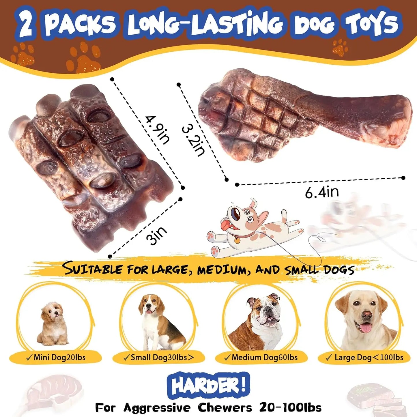 2-Pack Tough Nylon Dog Chew Toys: Indestructible for Aggressive Large Breed Chewers, Keeps Them Busy.