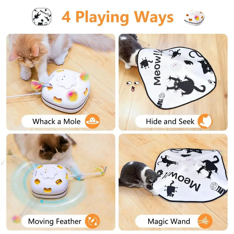 Cat Toys for Indoor Cats, 4 in 1 Interactive Automatic Kitten Adult Cat Toy Whack a Mole, Hide and Seek, Moving Magic Wand amp