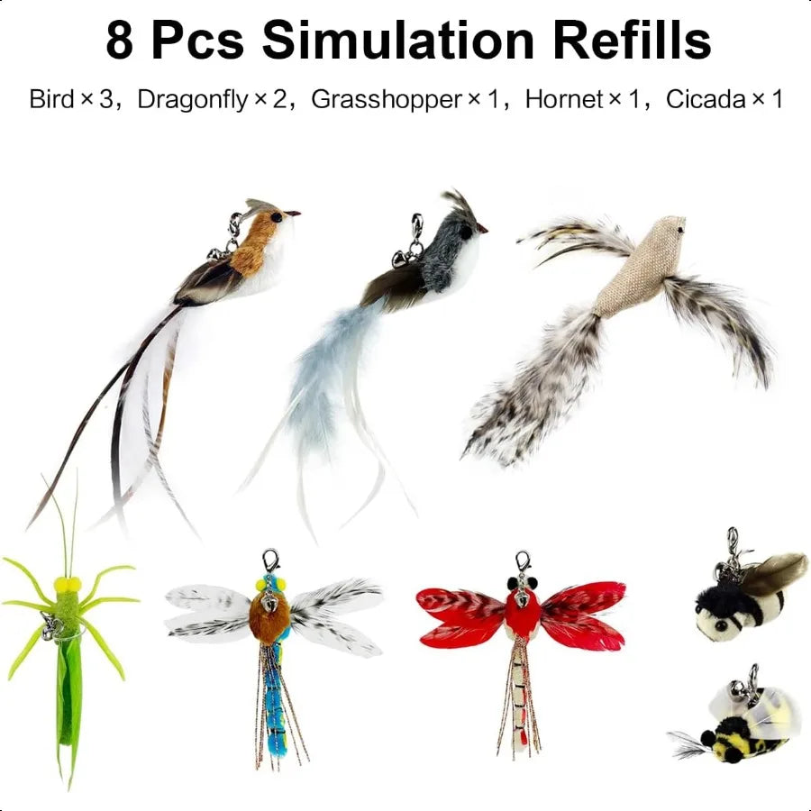 Cat Feather Toys Suction Cup2 Cat Wands 8Pcs Birds and Insects Dragoy Grasshopper Simulation Feather Refills with Bells Interac