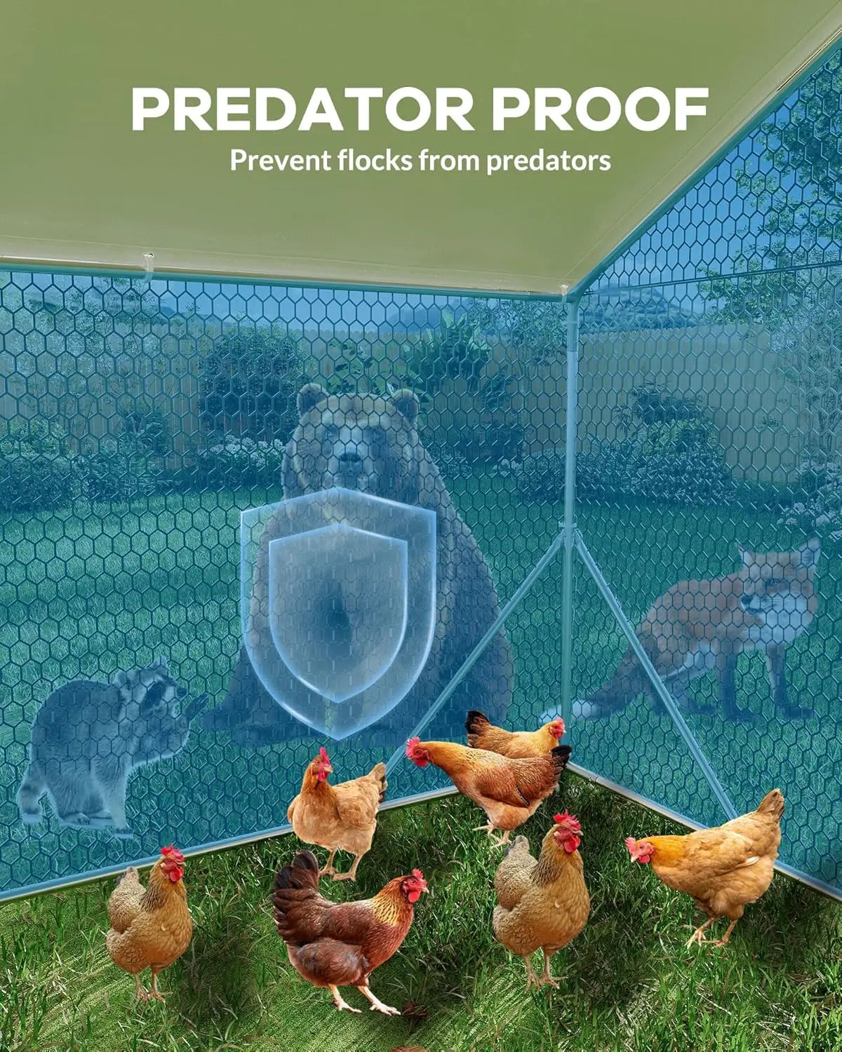 Chicken Coop Large Metal Chicken Run Walk-in Poultry Cage Pen w/ Anti-UV and Waterproof Cover for Duck Rabbits Yard Outdoor Farm