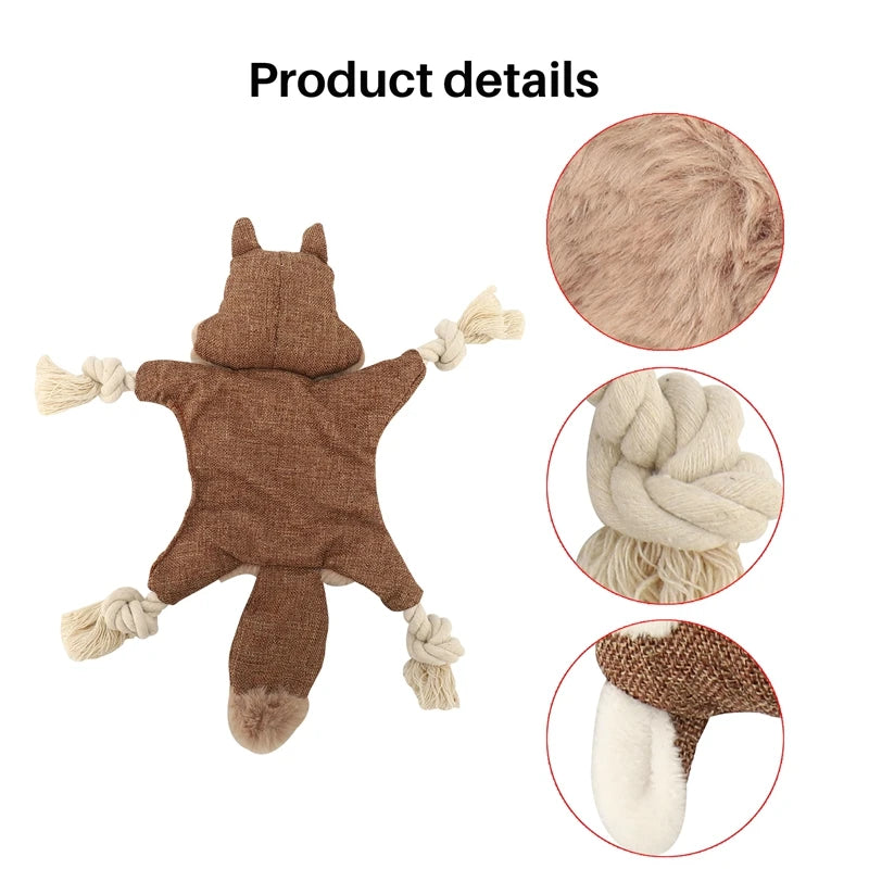 Stuffless Dog Toys For Puppy, Crinkle Squeaky Dog Chew Toys Squirrel Plush Dog Toy With Rope Knots For Small Dogs