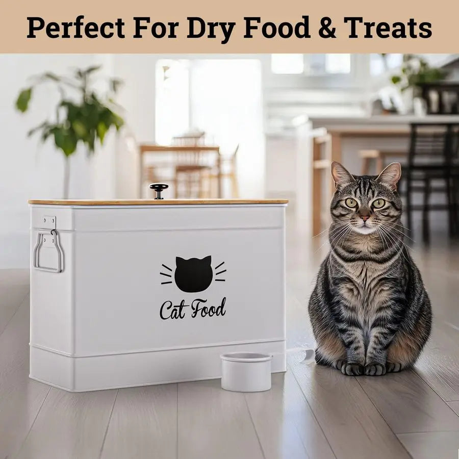 Food Storage Container with Scoop 15 lb 50 Cup Capacity Metal Cat Food Container with Airtight Bamboo Lid amp Metal Scoop Airtig