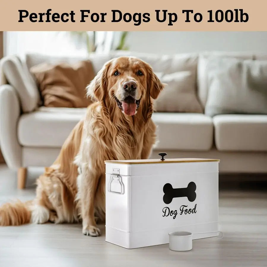 Food Container Airtight 15 lb 50 Cup Capacity with Metal Scoop Cute Airtight Dog Food Storage Container with Bamboo Lid White Me