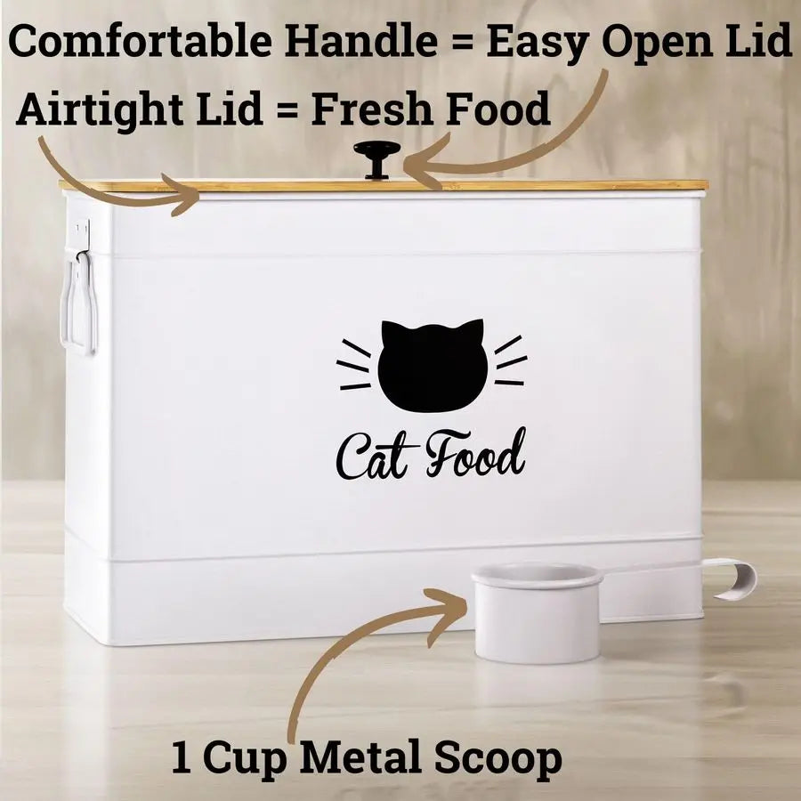 Food Storage Container with Scoop 15 lb 50 Cup Capacity Metal Cat Food Container with Airtight Bamboo Lid amp Metal Scoop Airtig