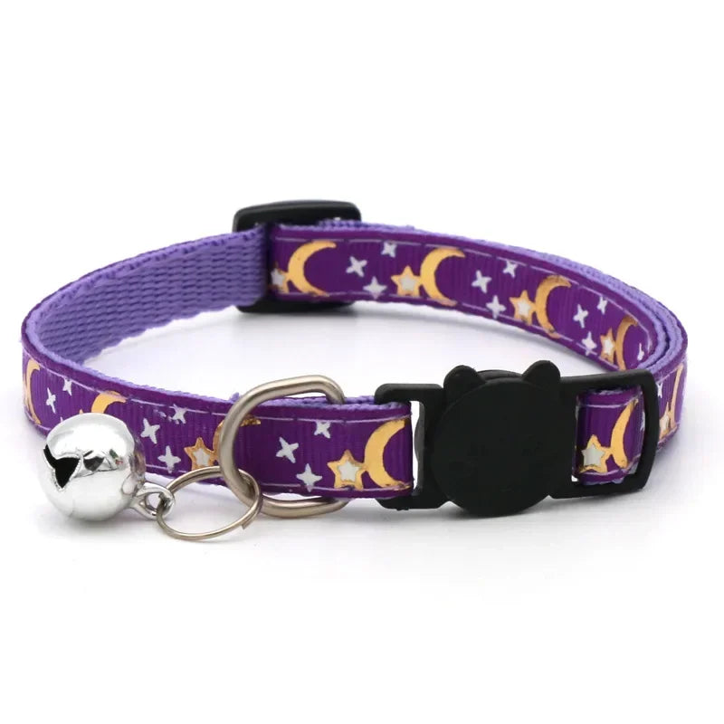 Cat Collar With Bell Cartoon Star Moon Dog Puppy Cat Kitten Collar Adjustable Safety Bell Ring Necklace Cat Jewelry For cats
