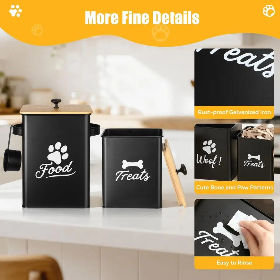 Treat Container Set of 2, Dog Food Storage Containers with Airtight Lids, Metal dog treat jars for Kitchen Countertop, Pet Cooki