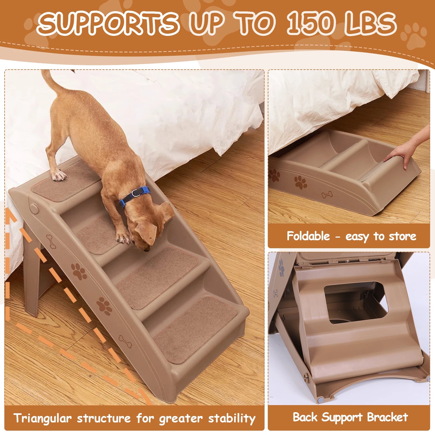 4-Step Pet Dog Stairs Foldable Cat and Dog Steps Non-Slip Indoor Pet Steps Dog Stairs Ramp Sofa Ladder for Small Pet Dogs Cats