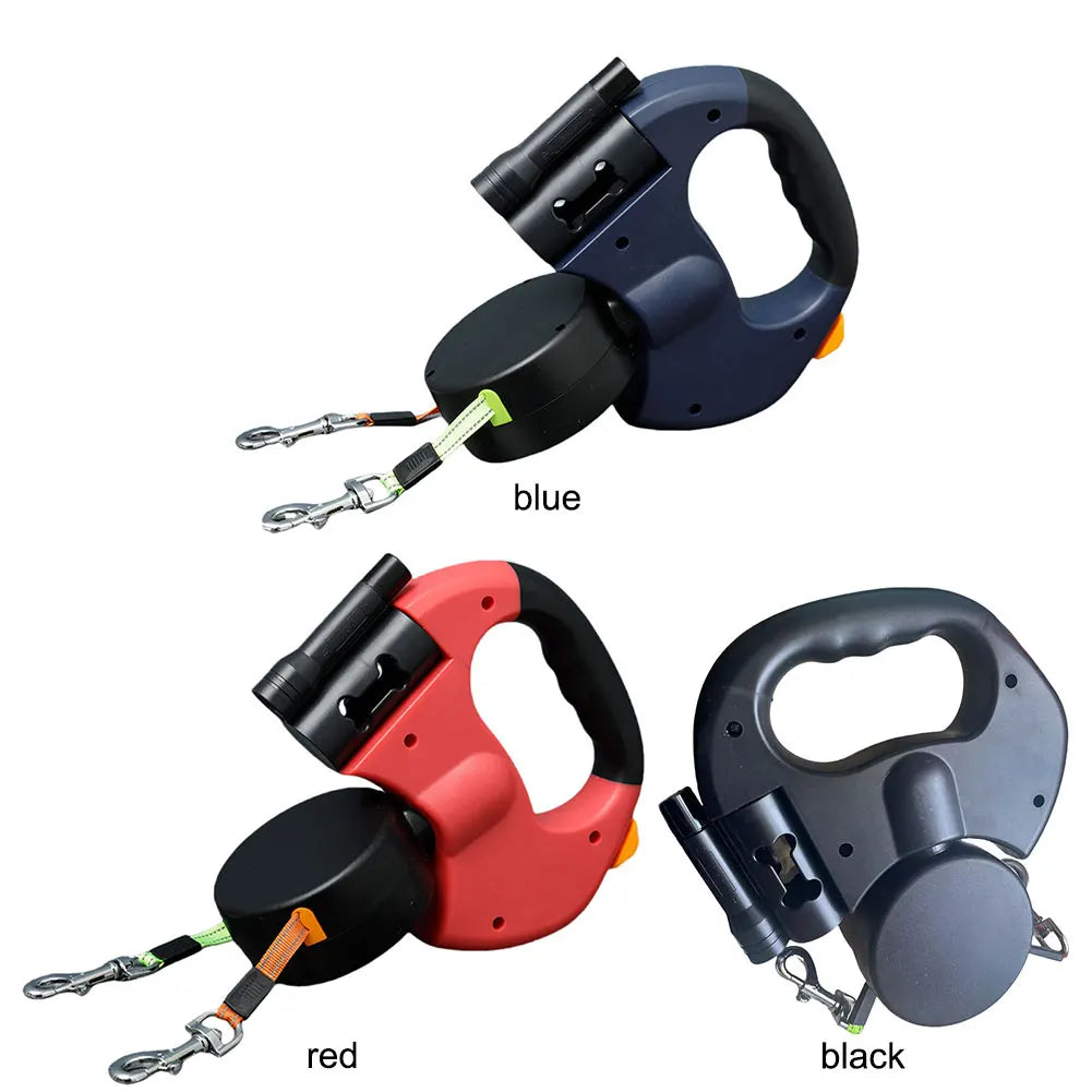 Double Headed Dog Leash Traction Rope 360 Degree Swivel Dual Pet Leash Retractable Dog Leash for Small Medium Dogs