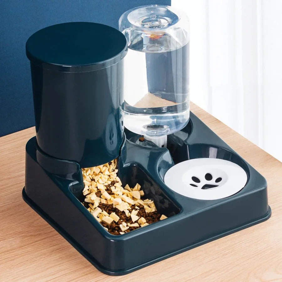 Automatic Dog Cat Feeder and Water Dispenser Set Gravity Dog with Pet Food Bowl Capacity Self Feeding Station 2 in 1 Tilted