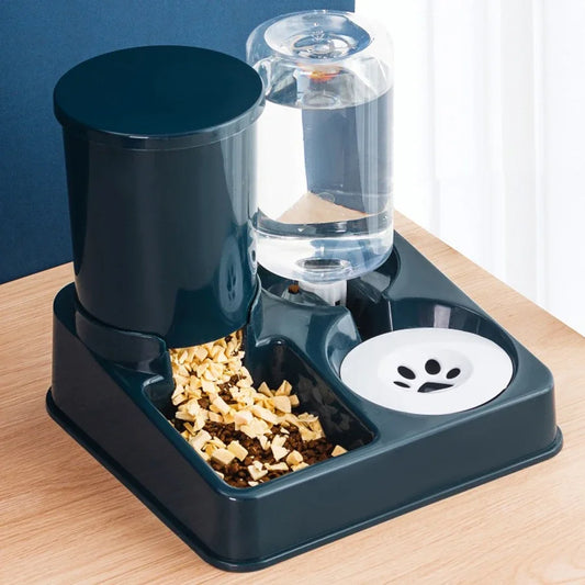 Automatic Dog Cat Feeder and Water Dispenser Set Gravity Dog with Pet Food Bowl Capacity Self Feeding Station 2 in 1 Tilted