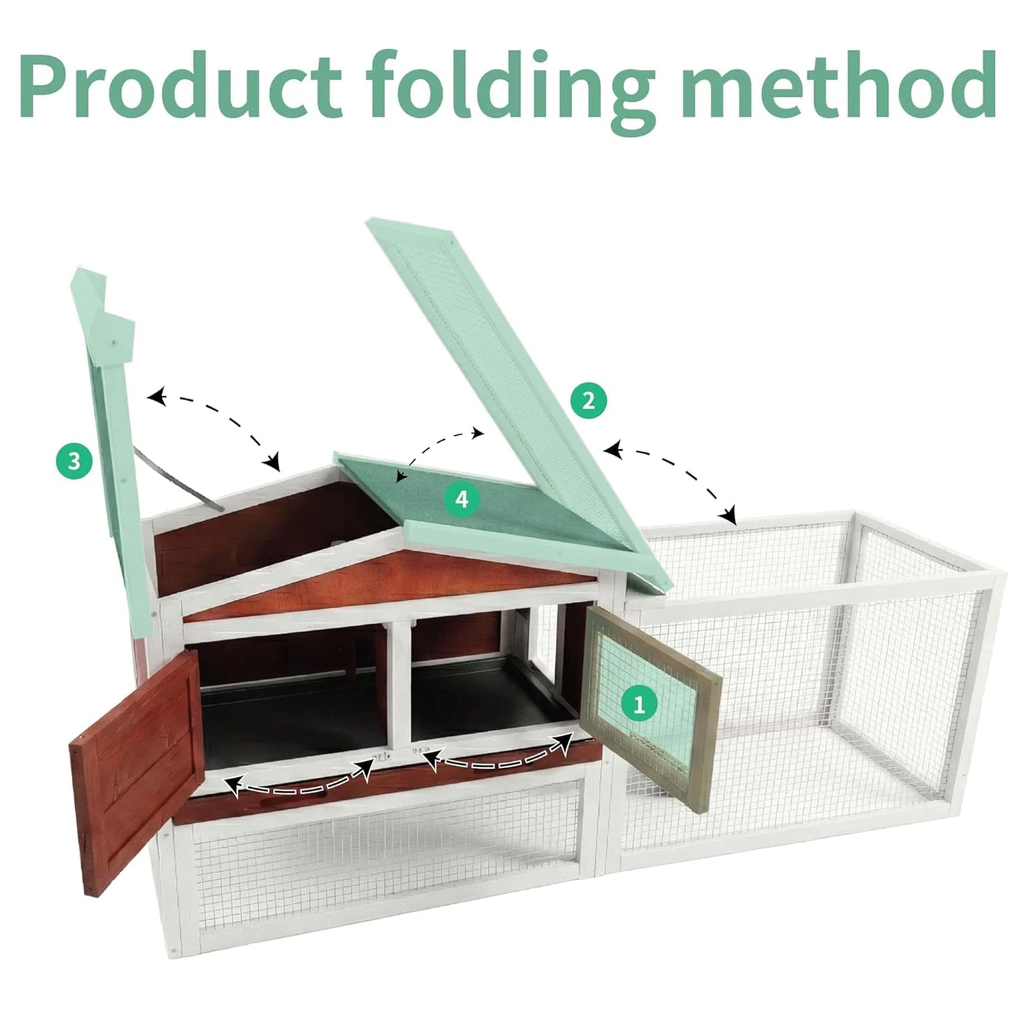 60" L Large Rabbit Hutch Outdoor 2-Tier Wooden Bunny Cage with Non-Slip Ramp, Large Playpen Pull-Out Tray for Rabbits Chickens