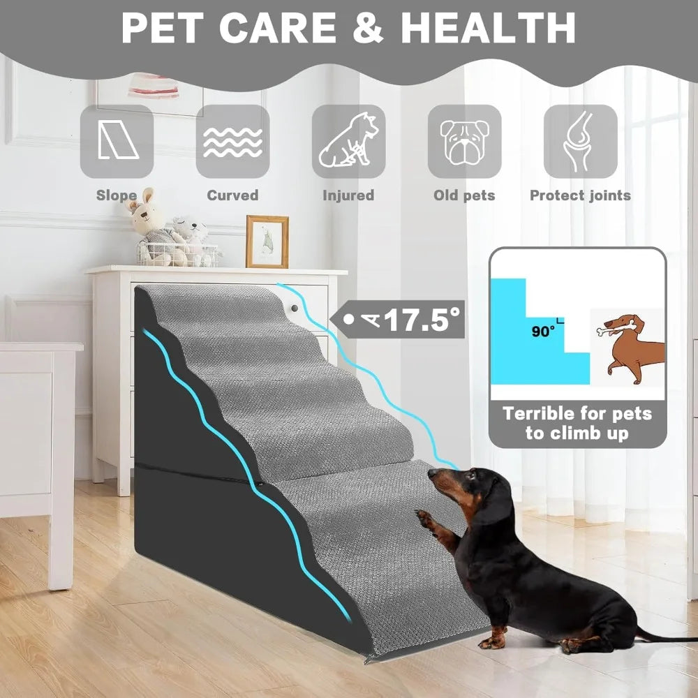 Dog Stairs for High Beds 30-36 inches Tall, 6-Step Pet Stairs/Steps for Small Large Dogs, 30D Foam Pet Dog Steps for Bed 32-36 i