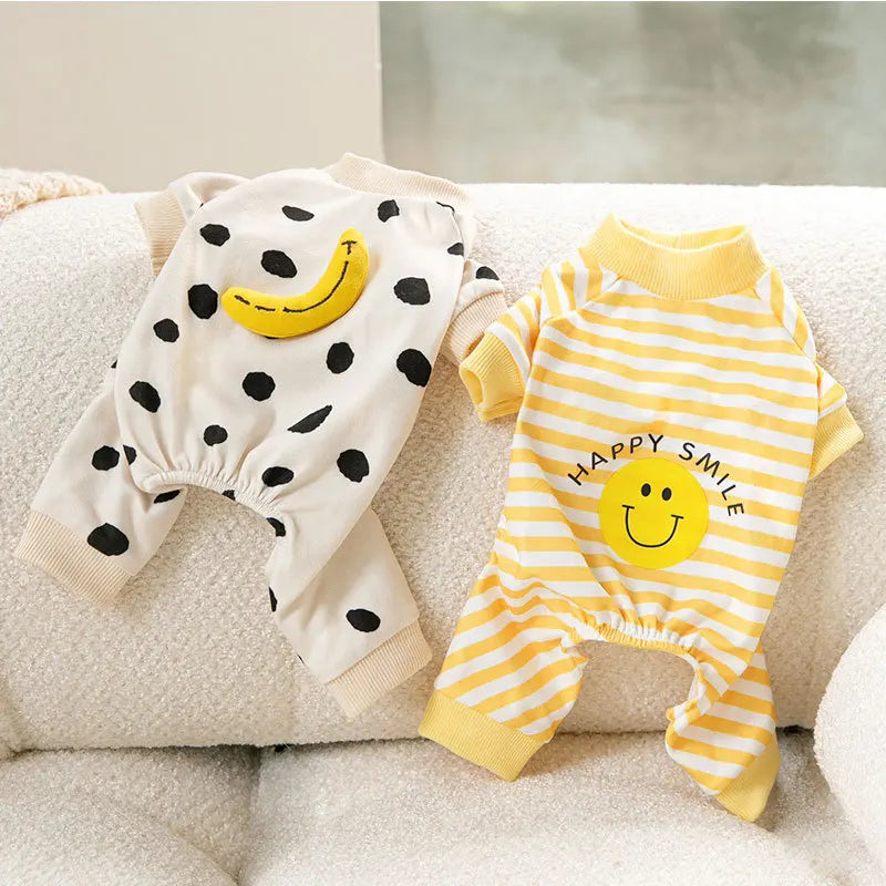 Pet Dog Clothes Striped Smile Print Jumpsuits Chihuahua Sweet Pajamas Puppy Cat Warm Pajamas Autumn Pet Costume Poodle Maltes