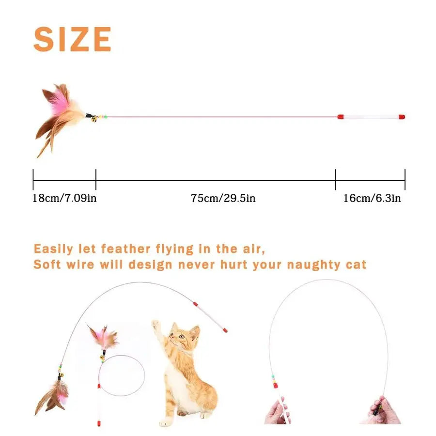 Pack Cat Feather Toy Wand, Interactive Pet Kitten Chaser Teaser Wire Wand with Bell Beads for Cat Exercise Play Fun Gifts Whole
