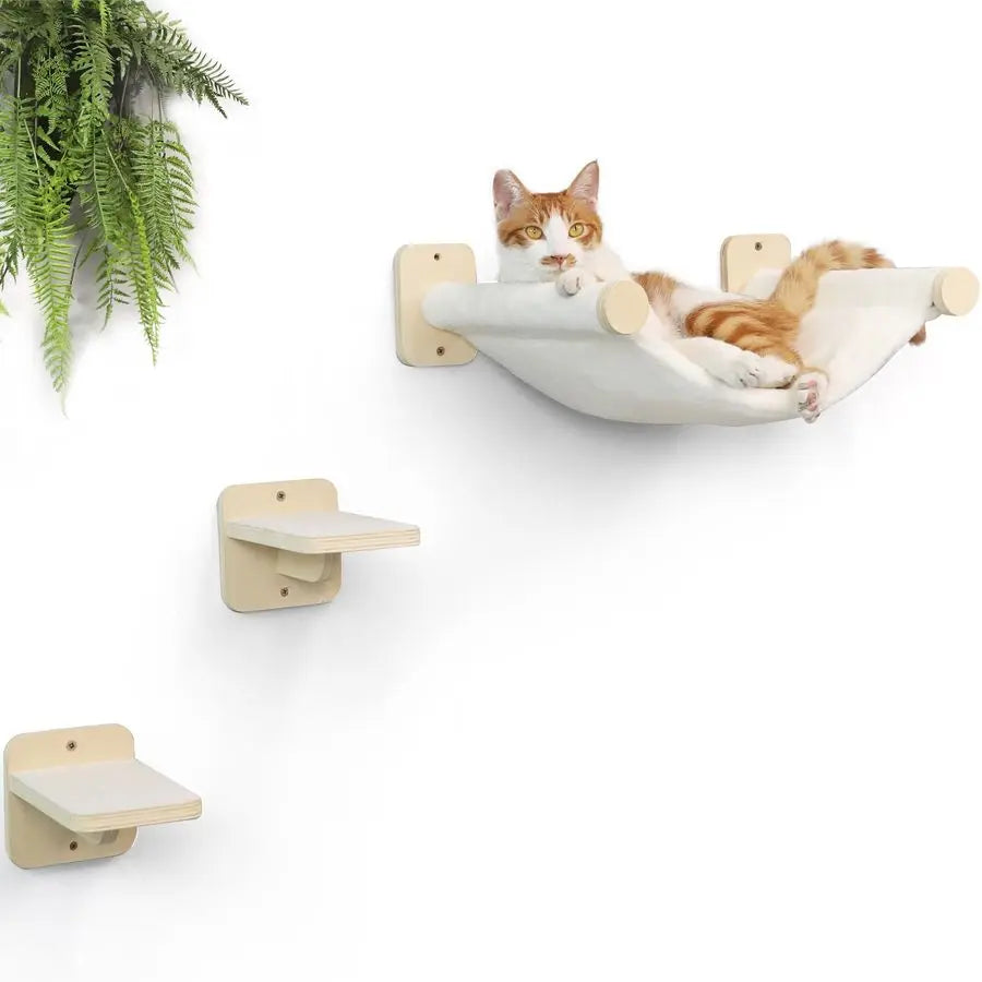 Cat Wall Hammock with Two Steps Set, Modern Cat Climbing Shelves Furniture, Kitty Bed with Thickened Fabric for Sleep, Climb and