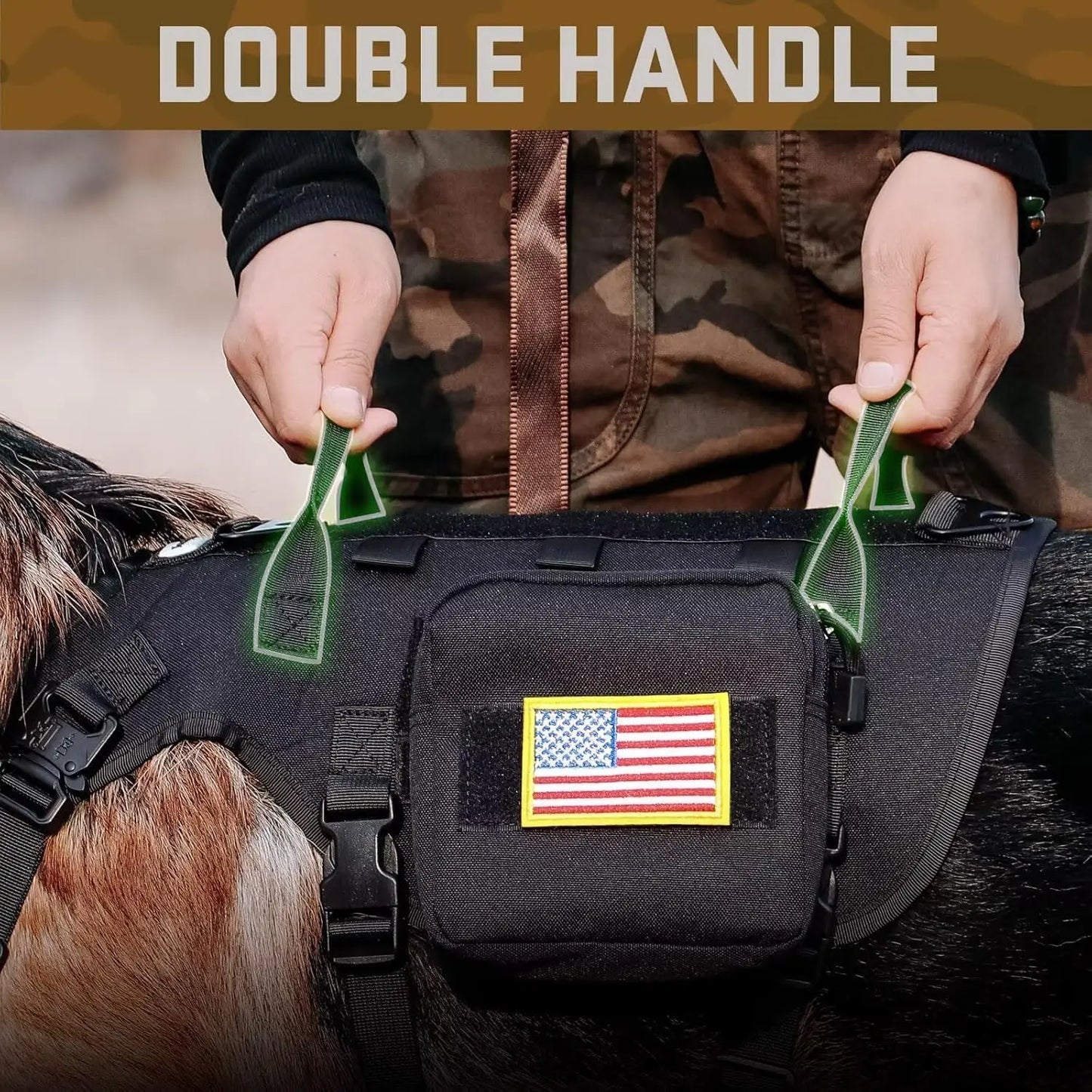 Medium Tactical Dog Harness with Handle, No-Pull Military Vest Adjustable Chest 19.5-41.5 Inches, Black