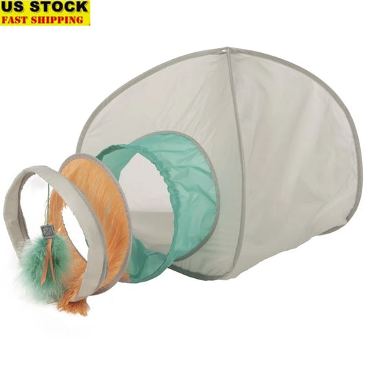 Fringe Cat Hideout with Tunnel Crinkle Toy Private Resting Space Catnap Playtime Indoor Cats Fun Interactive Play Tunnel
