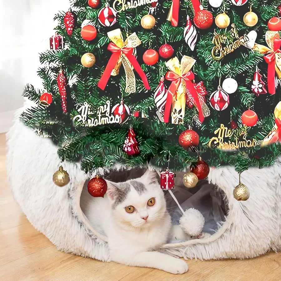 Warm Fluffy Plush Cat Dog Tunnel Bed Under Christmas Tree Big Tube Playground Toys 3 FT Diameter Longer Crinkle Collapsible 3 Wa