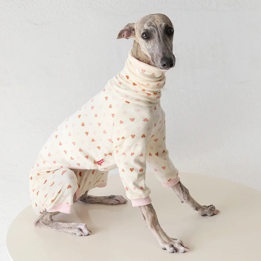 Multi Christmas High Collar Warm Full Cover 4 Legged Thing Dog Clothes Indoor Valentine's Day  Fleece Pajamas Sweatshirts