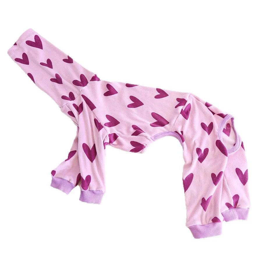 Multi Christmas High Collar Warm Full Cover 4 Legged Thing Dog Clothes Indoor Valentine's Day  Fleece Pajamas Sweatshirts