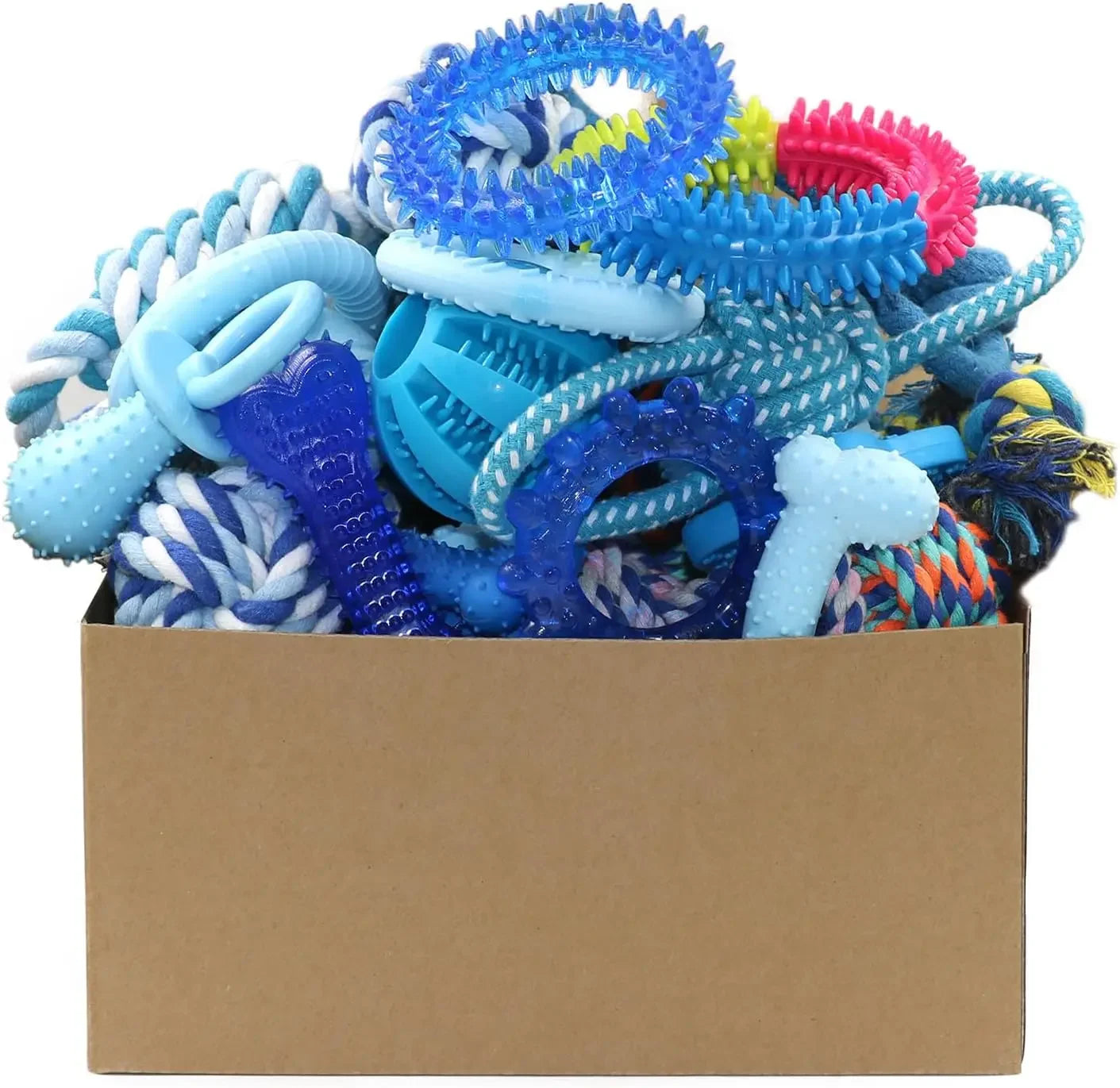 Dog Toys Bulk 15 Pack, Puppy Chew Toys for Teething Small Medium Puppies Including Variety Tough Rubber and Rope Toys